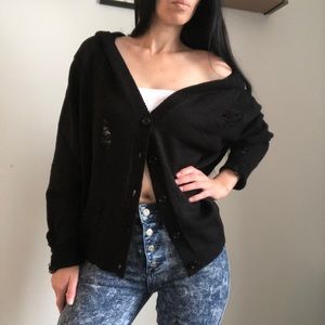 Distressed Knit Button Front Sweater